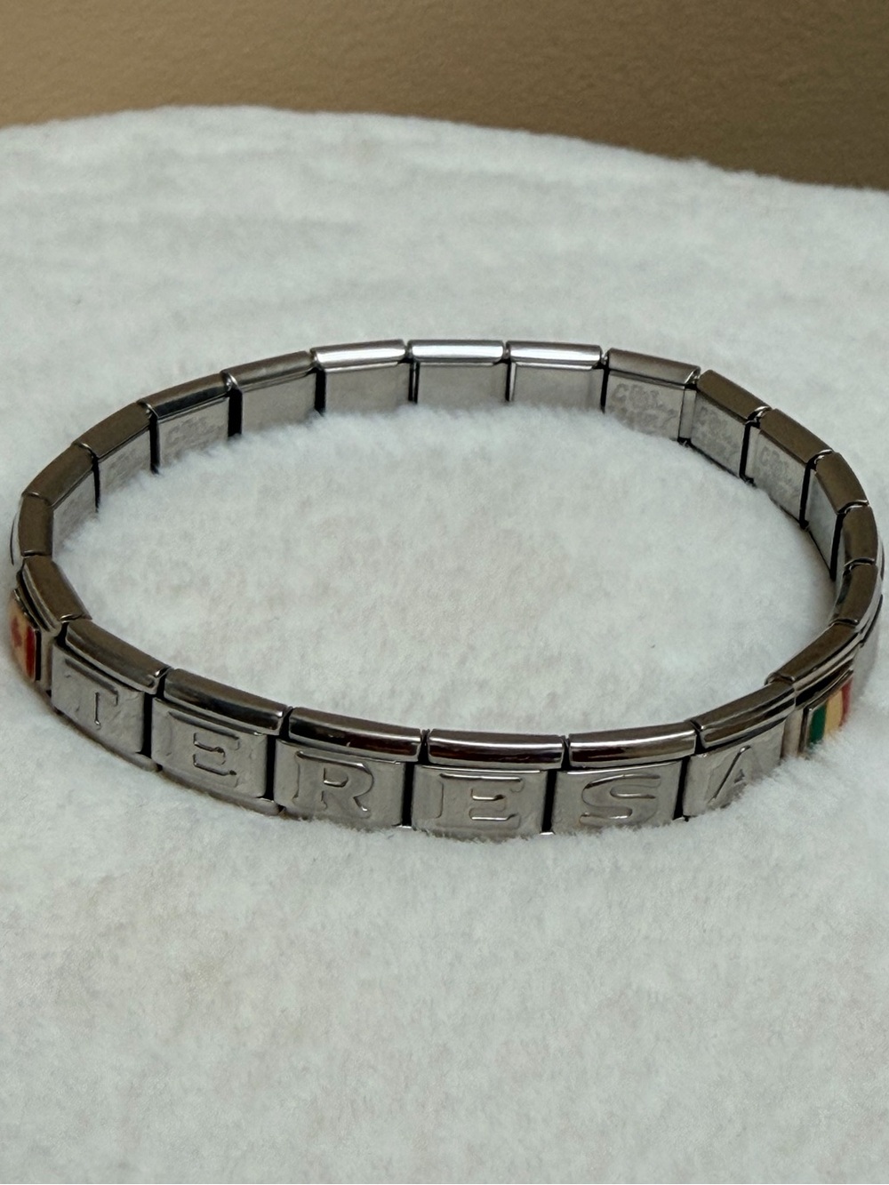Vintage Y2K Italian Link Charm Bracelet Stretch Stainless Steel Teresa Name